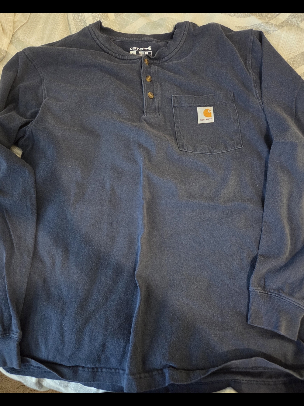 Carhartt Navy Long-Sleeve Henley with Chest Pocket Patch